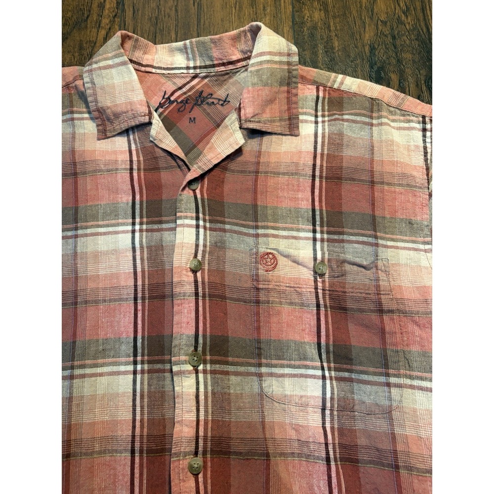 Wrangler George Strait Mens M Plaid Woven Short Sleeve Button Up Shirt Pink - Picture 7 of 16